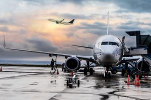 Passenger airplane getting ready for flight