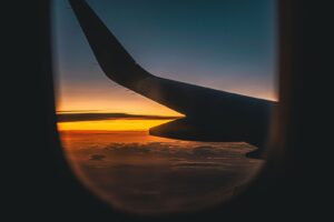 Flyvinge i silhuett over skyer ved soloppgang